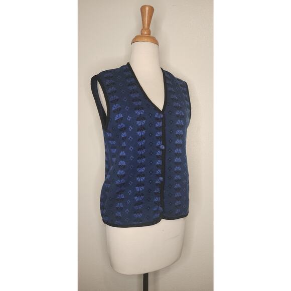 Vintage 60s Lewis Separates Angora Wool Vest - Blue Black Fair Isle Style Knit - Picture 1 of 6